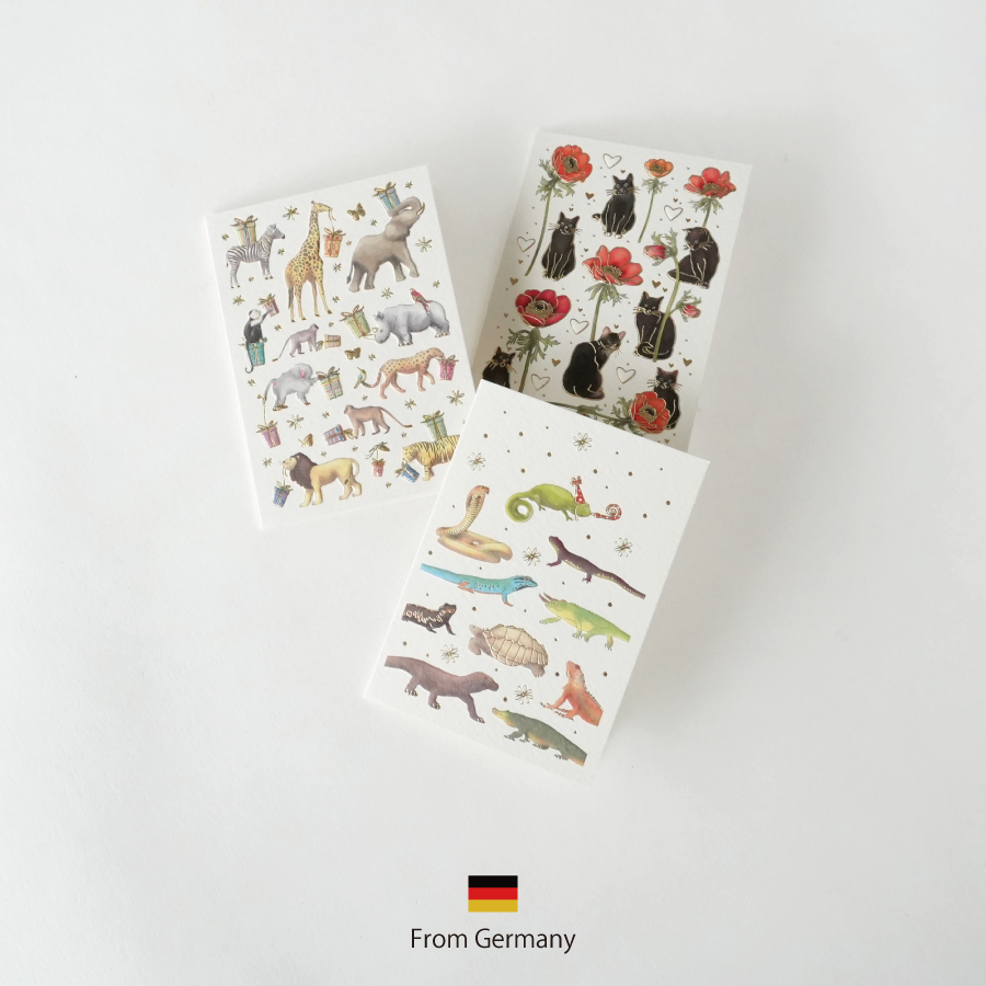 ドイツ　メッセージカード　手紙　箔押し　繊細な絵柄のかわいい紙製カード　かわいい　誕生日　猫　動物　爬虫類　動物園　カメレオン　　