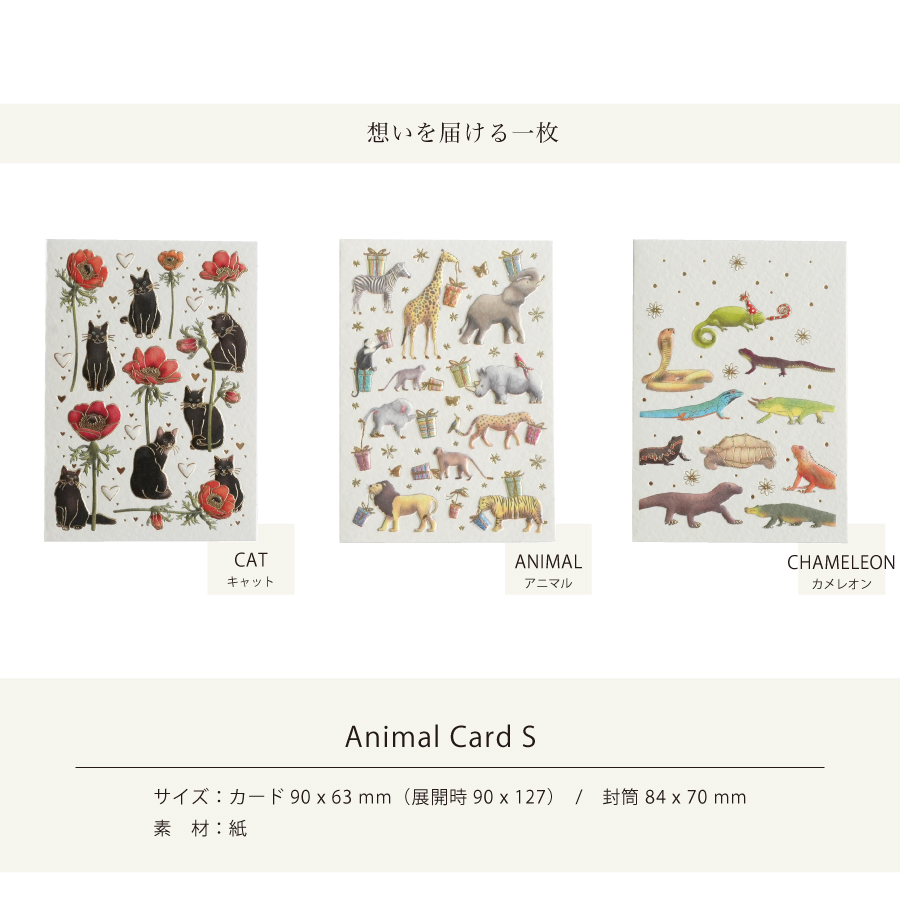 ドイツ　メッセージカード　手紙　箔押し　かわいい　誕生日　猫　動物　爬虫類　動物園　カメレオン　蛇　ワニ