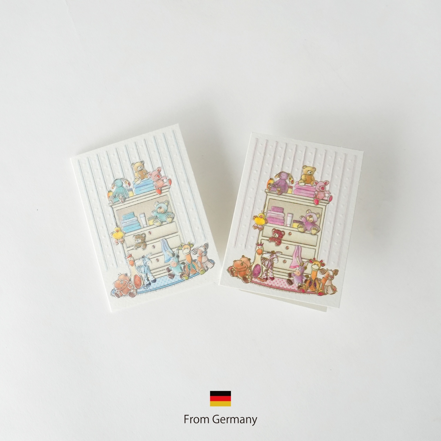 ドイツ　メッセージカード　手紙　箔押し　赤ちゃん　出産祝い　ピンク　ブルー