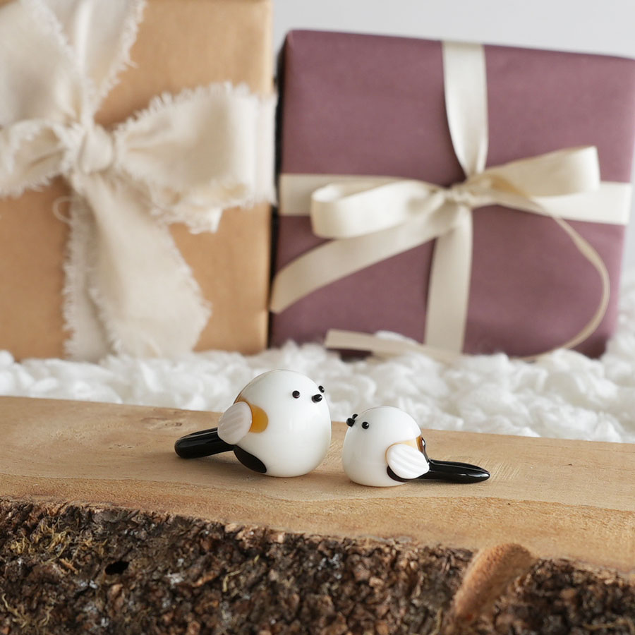 ガラス細工　シマエナガ　小鳥　クリスマスな鳥
