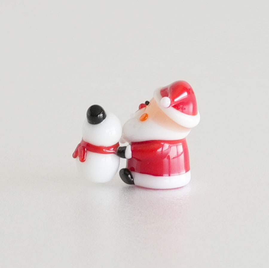 雪だるまとサンタクロース　クリスマス　スノーマン　ガラス細工　ミニチュア
