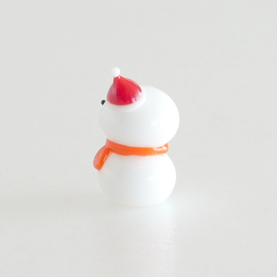 オレンジマフラー　赤ニット帽　スノーマン　ガラス細工　ミニチュア　ミニミニ　雪だるま　