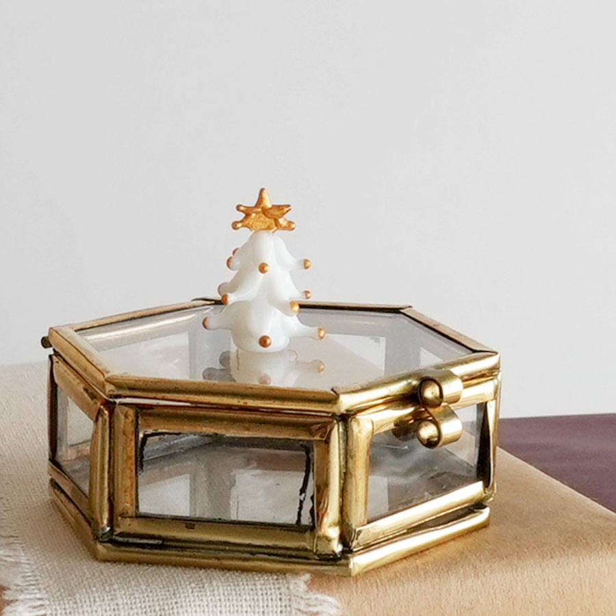クリスマスツリー　Whiteゴールド　ミニミニ　ガラスミニチュア　手作り