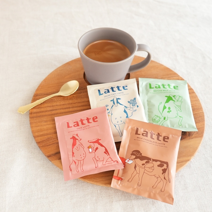 コーヒータイムにお好みのラテで　かわいいい　甘くておいしい　抹茶　デカフ　チョコレート