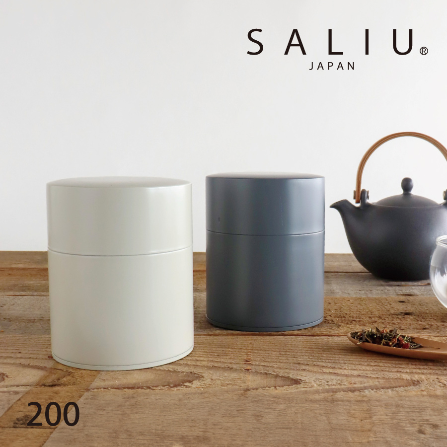 【SALIU】茶缶 200　（灰白・薄墨） 保存容器　530ml キャニスター 　江東堂高橋製作所　ブリキ