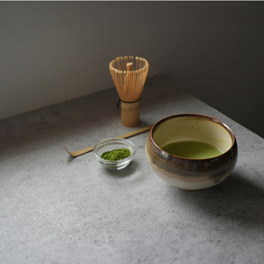 抹茶　抹茶茶碗　美濃焼　陶器 功山窯　琥珀　漣　Green tea matcha