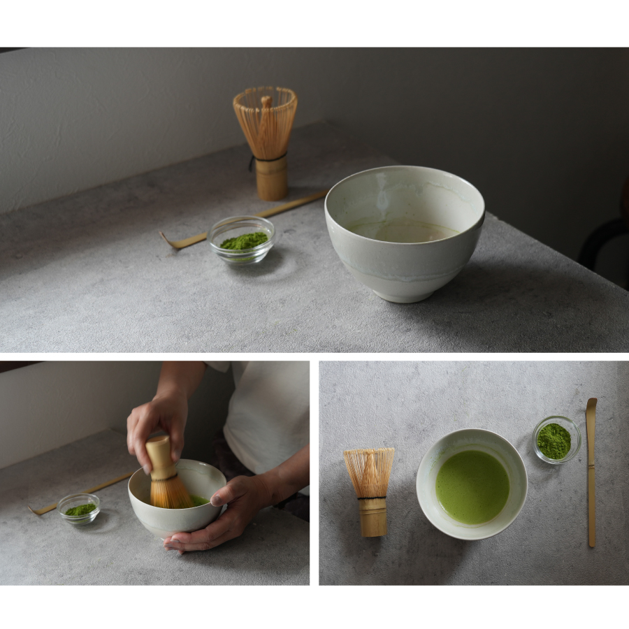 抹茶茶碗　伸光窯　丸抹茶碗　美濃焼　手作り　揺らぎのあるうつわ　雪　氷柱