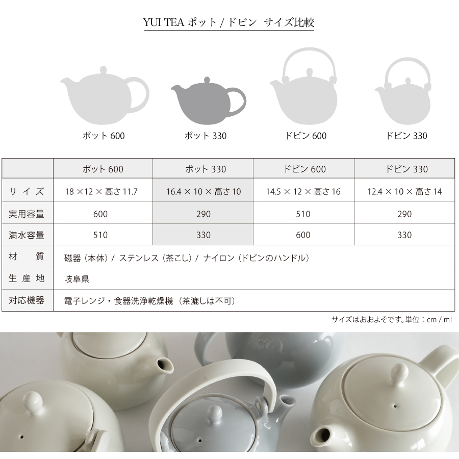 おしゃれな茶器　サイズとデザインを選べる　最適なサイズを見つける