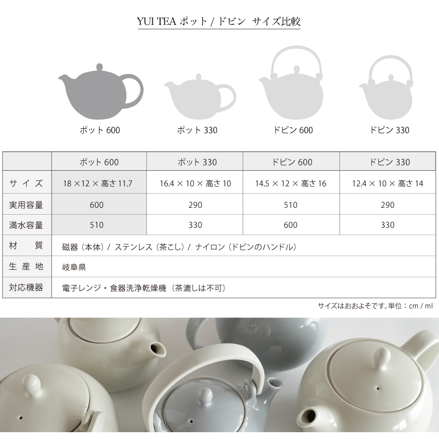 おしゃれな茶器　サイズとデザインを選べる　最適なサイズを見つける