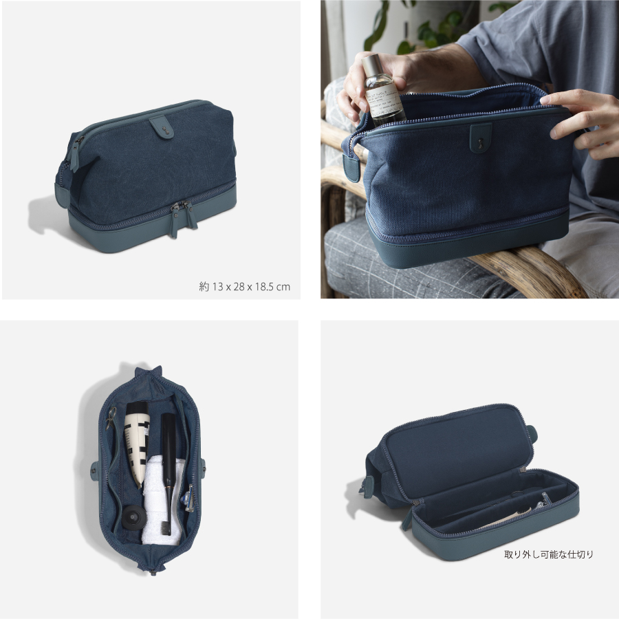 大きく開く開口部は、中のポケットに簡単にアクセスでき、 メイク用品などをきれいに整理し、素早く見つけられます。
